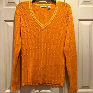 Liz Golf Knit Cotton Blend V-Neck Sweater Size L Orange